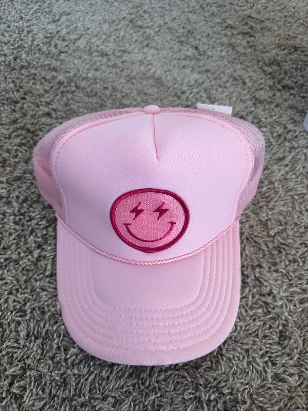 Pink Trucker Hat with Lightning Smile Patch